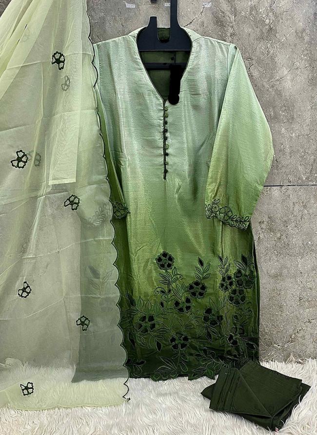 Chinnon Green Party Wear Embroidery Work Readymade Pakistani Suit